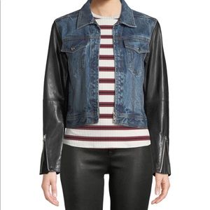 jean jacket with leather sleeves women's